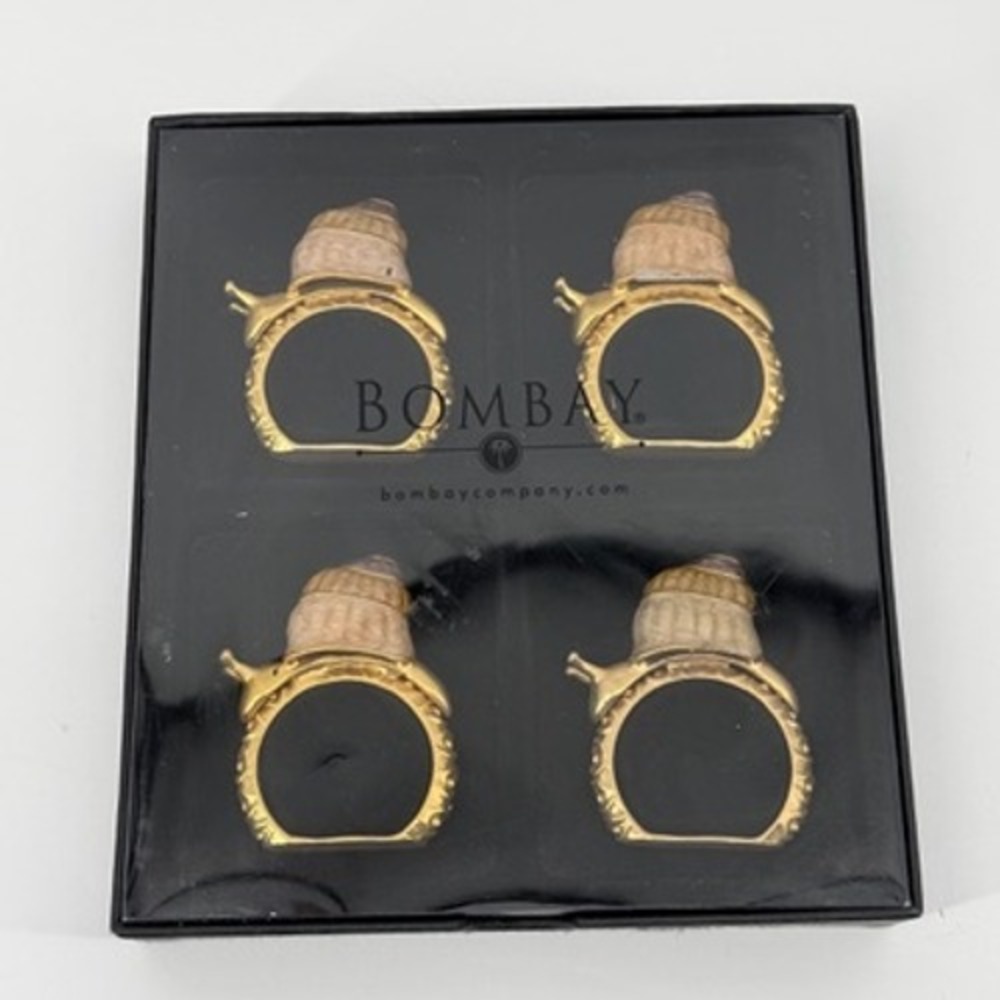 Bombay Company Gold Tone Metal Enamel Snail‎ Napkin Rings Set of 12 Table Decor - Picture 5 of 8
